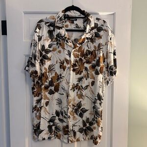 Express Men's Floral Button Down Shirt - Brown, Black, and White